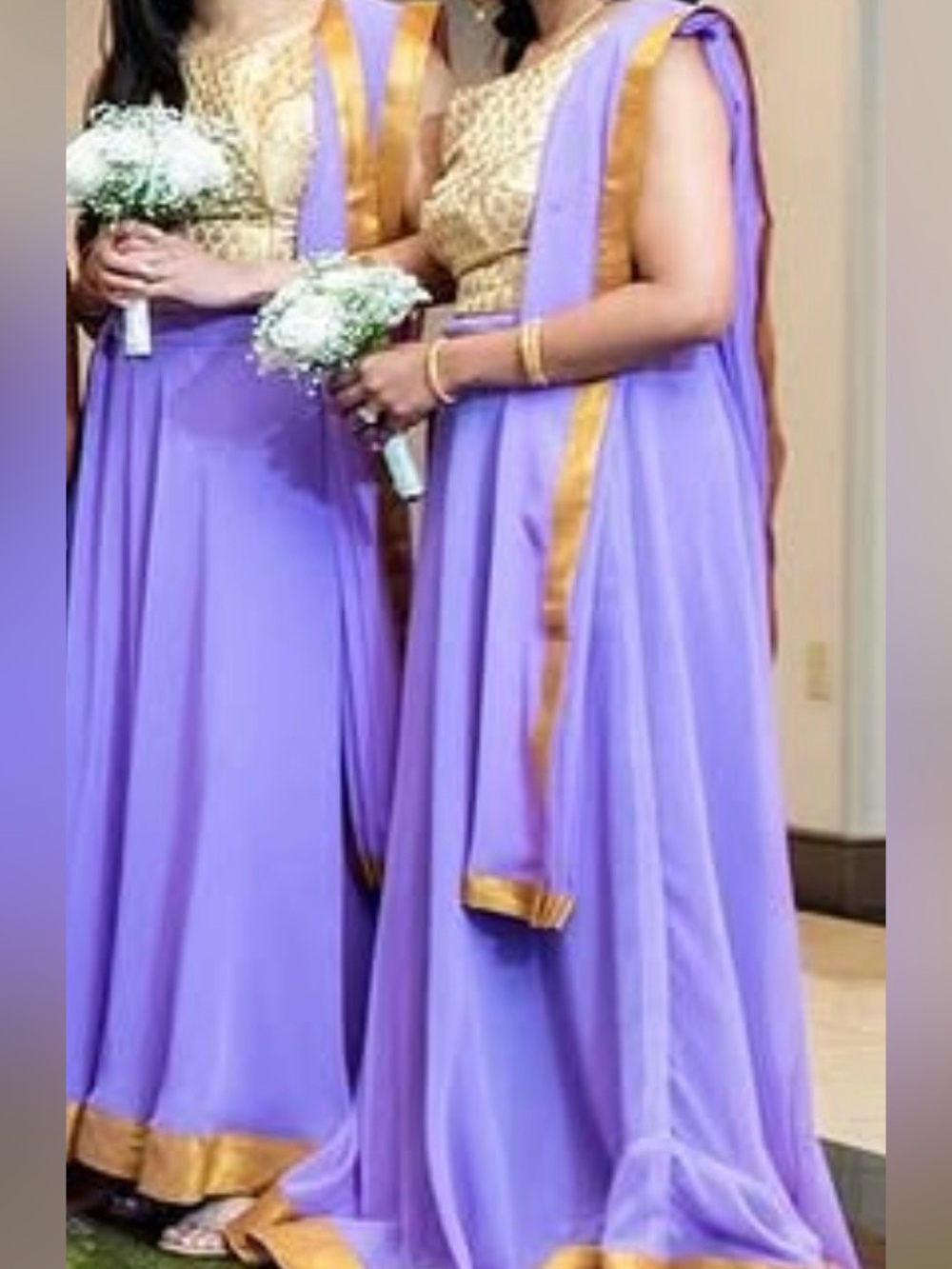 Lavender Maxi Skirt with Gold Border - lengha, dupatta, and blouse